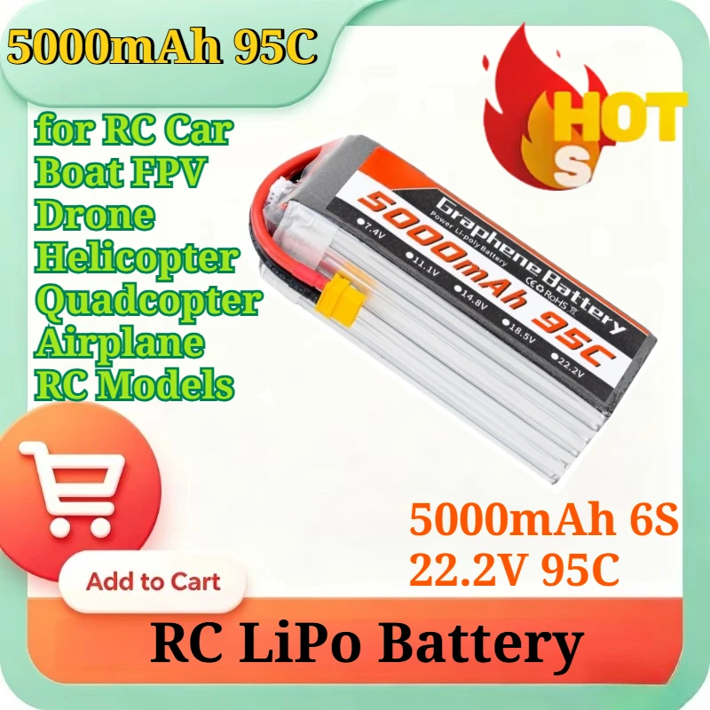 Batería de litio con grafeno,  - 6S Lipo Battery 22.2V 5000Mah reseña y precio